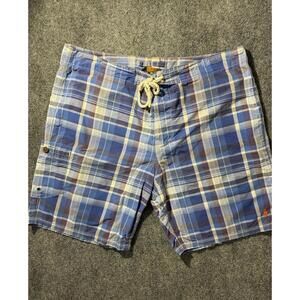 Polo Ralph Lauren Swim Trunks Mens 38 Madras Blue Plaid Lined Drawstring